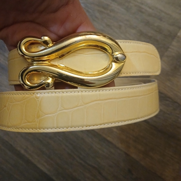Vintage Escada Gold Buckle Exotic Belt. Made in Italy - Picture 1 of 16